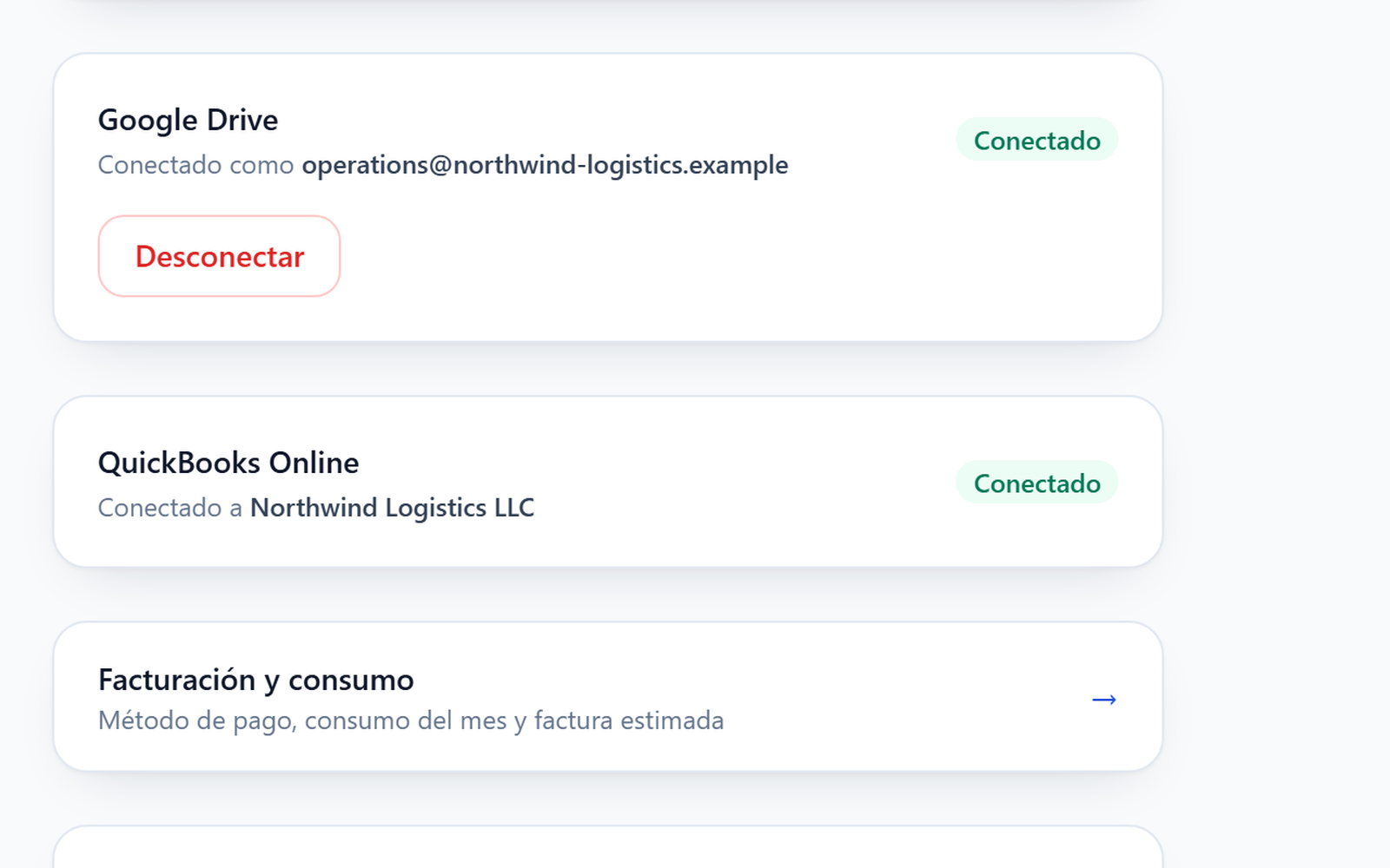 Configuración de Swiftract con QuickBooks Online conectado para la empresa